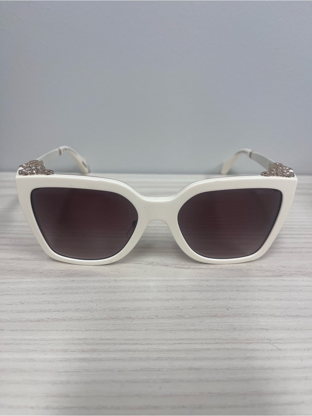 Chopard White Cat-Eye Sunglasses with Sparkling Temples